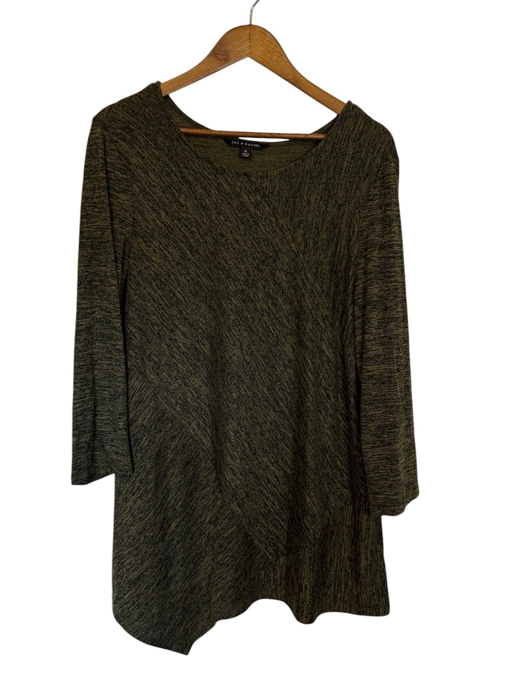 Zac & Rachel Long Sleeve Asymmetrical Hem Tunic in Marbled Green XL Stretch